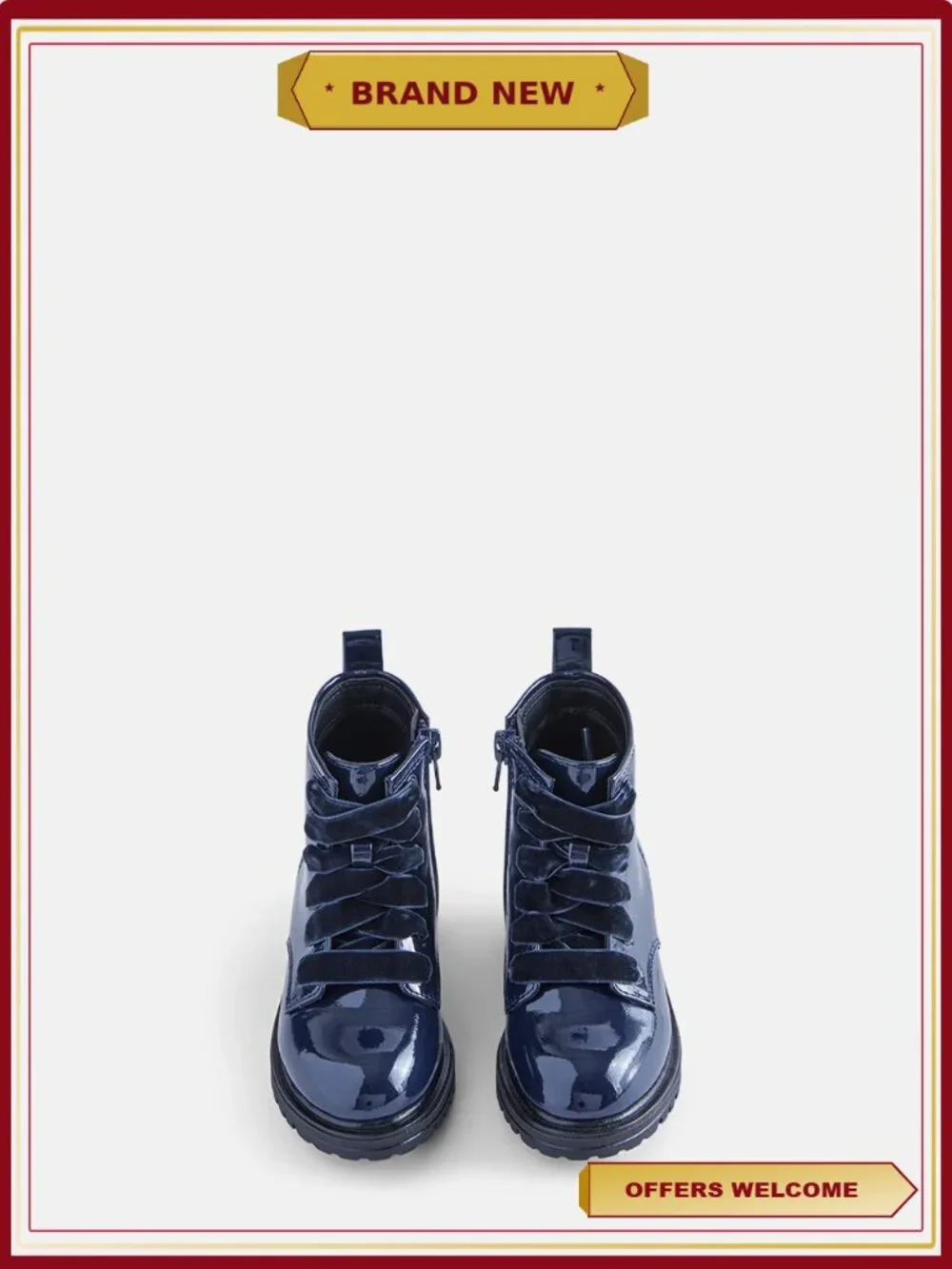 Toddler Girls Lace-Up Combat Boots Side Zip Durable Sole